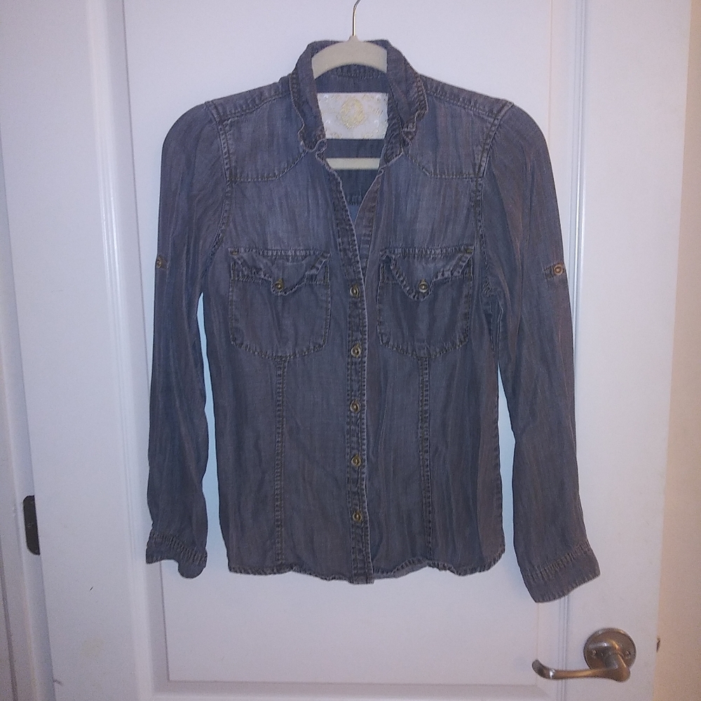 Bella Dahl Grey Tencel Button Down Shirt Top